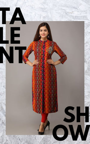 Buy JustE Prix Rayon Slub Casual Office Daily Formal Wear Straight Kurti  for All Age Group Women with Work in Front, L, Carrot at Amazon.in
